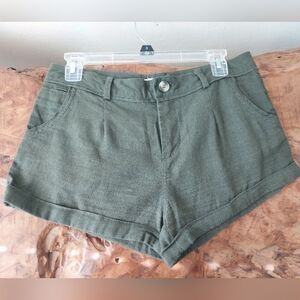 Olive Green Linen Shorts